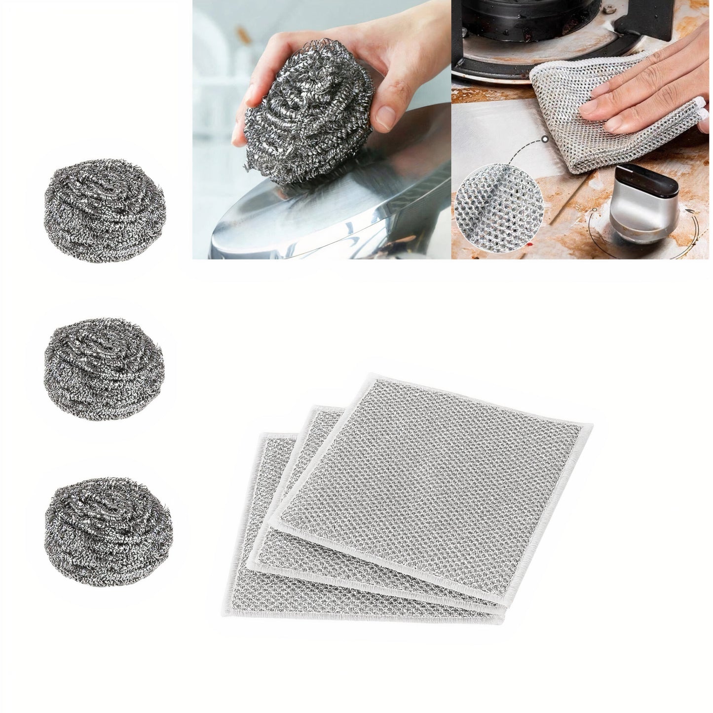 3 Lavete din Oțel Inoxidabil +3 bureți de sârma