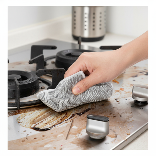 Curățare grăsime cu lavetă din oțel inoxidabil